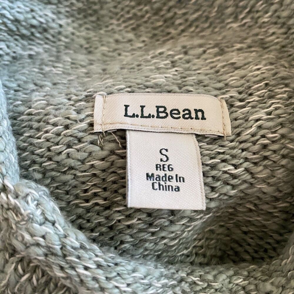 LL Bean Womens Sweater Sz Small Cream Green Marled Knit Cotton Roll Neck Preppy - Picture 5 of 11